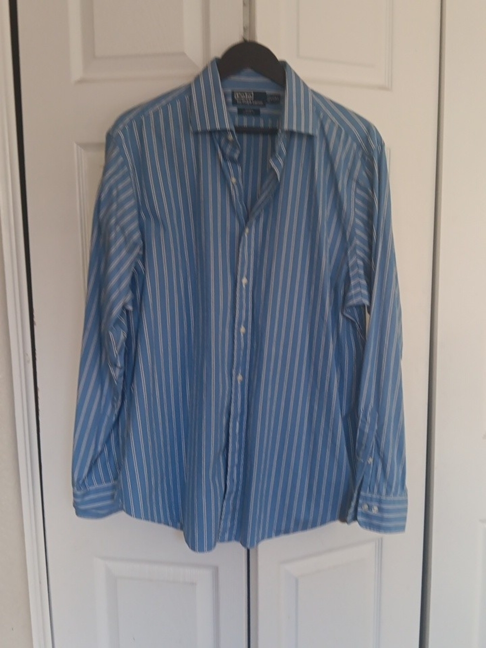 Polo Ralph Lauren Mens Regent Classic Fit Pencil White Blue Stripes Size 17/XL